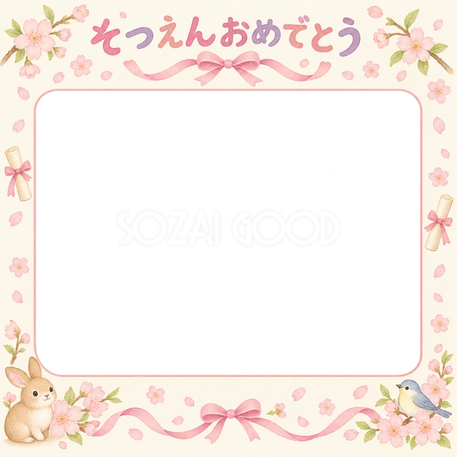 桜とリボンの卒園・卒業イラスト