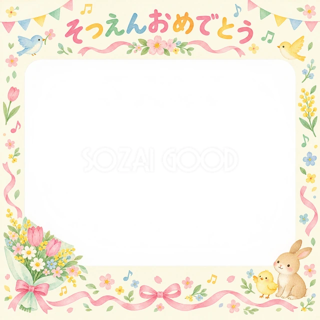 花束とリボンの卒園・卒業イラスト