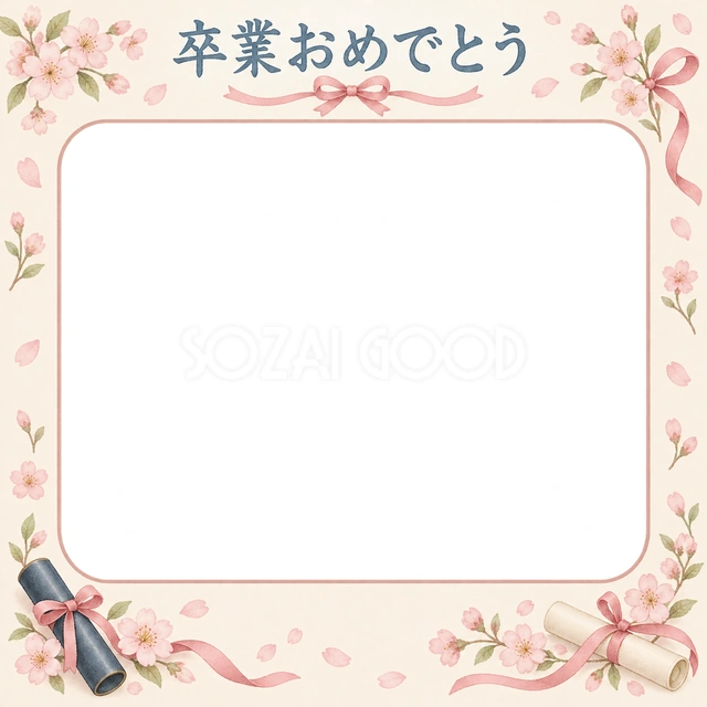 桜とリボンの卒園・卒業イラスト