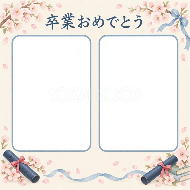 ふたつの思い出の卒園・卒業イラスト