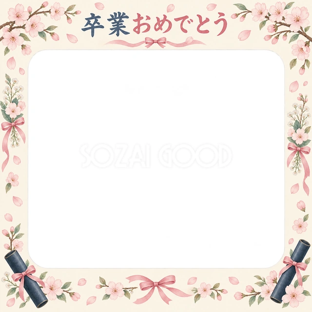 花とお祝い飾りの卒園・卒業イラスト