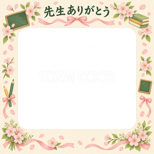 桜とリボンの卒園・卒業イラスト