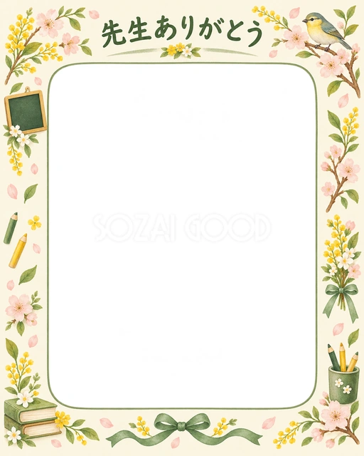春の花と小鳥の卒園・卒業イラスト