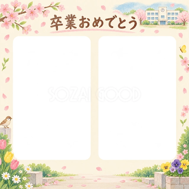 並んだ記念写真の卒園・卒業イラスト