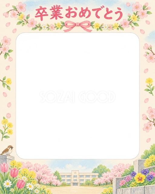 春の花輪の卒園・卒業イラスト