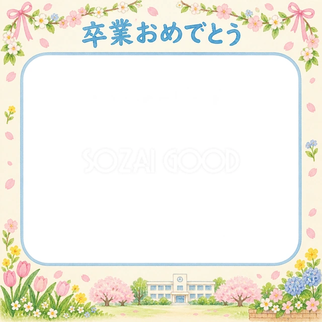 花のガーランドの卒園・卒業イラスト