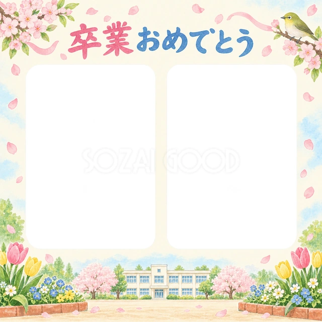 ふたつの思い出の卒園・卒業イラスト