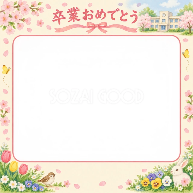 花とお祝い飾りの卒園・卒業イラスト
