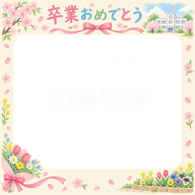 花束とリボンの卒園・卒業イラスト