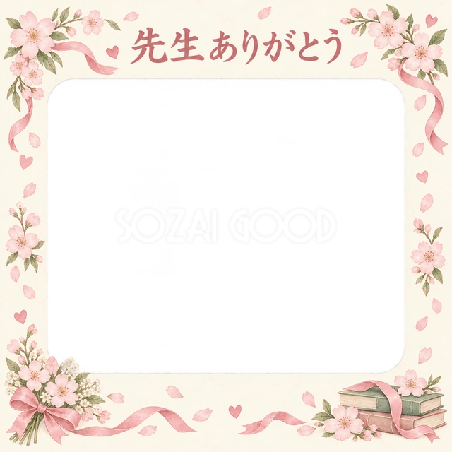 桜とリボンの卒園・卒業イラスト