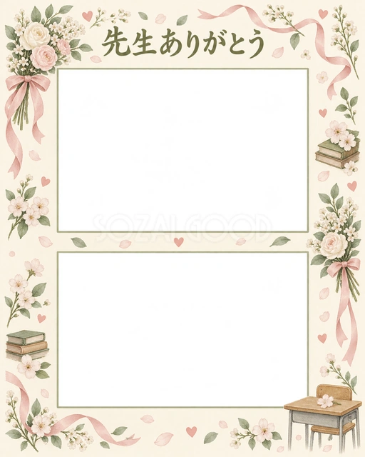 縦に並ぶ記念写真の卒園・卒業イラスト