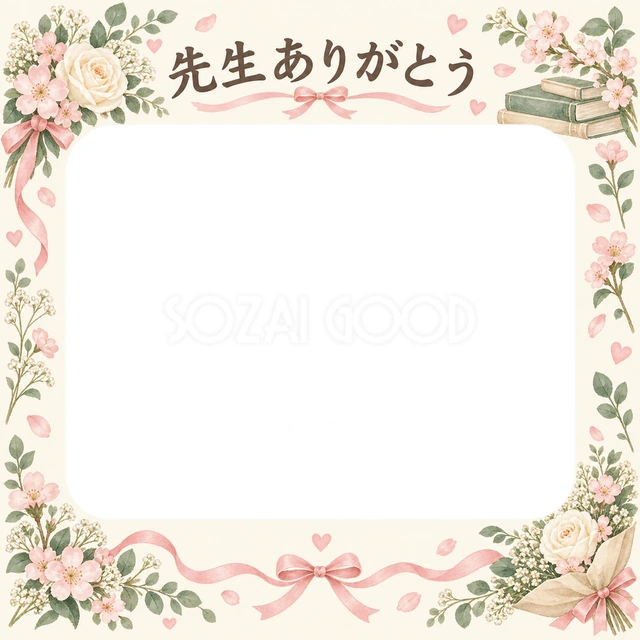 花とお祝い飾りの卒園・卒業イラスト