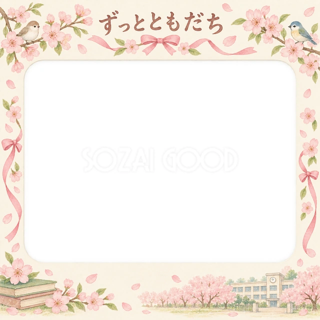 桜とリボンの卒園・卒業イラスト