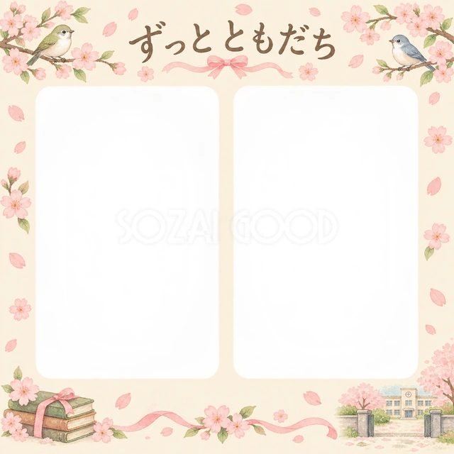 ふたつの思い出の卒園・卒業イラスト