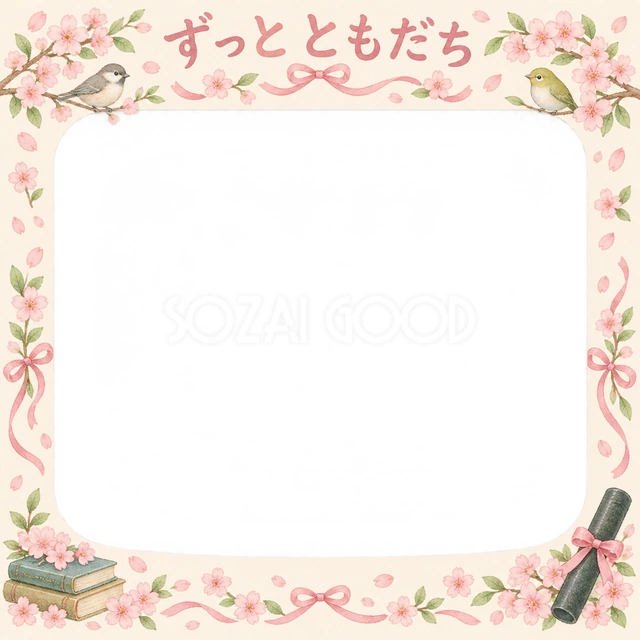 花とお祝い飾りの卒園・卒業イラスト