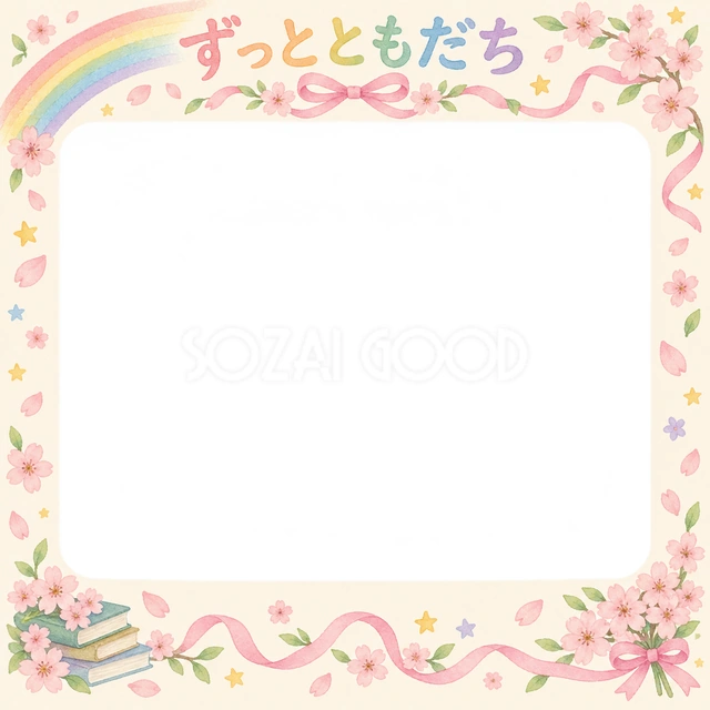 桜とリボンの卒園・卒業イラスト