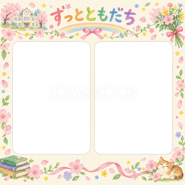 並んだ記念写真の卒園・卒業イラスト