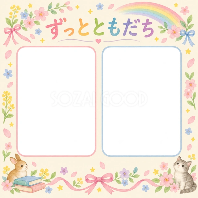 ふたつの思い出の卒園・卒業イラスト