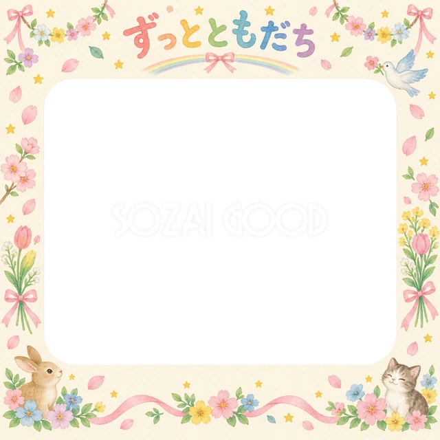 花とお祝い飾りの卒園・卒業イラスト