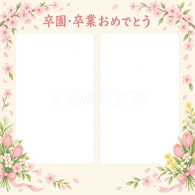 並んだ記念写真の卒園・卒業イラスト
