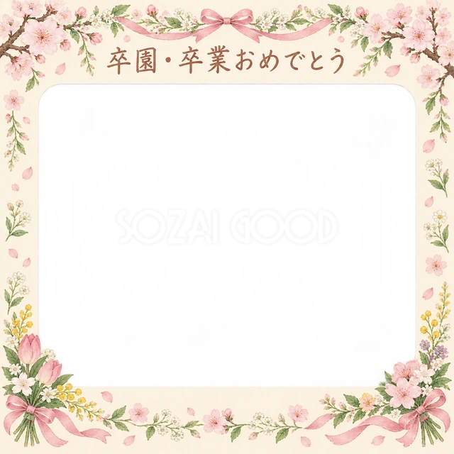 花のガーランドの卒園・卒業イラスト
