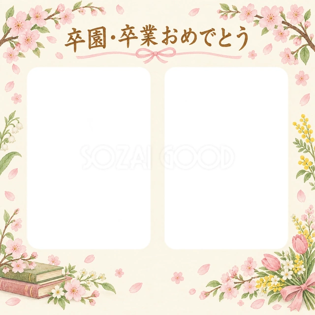 ふたつの思い出の卒園・卒業イラスト