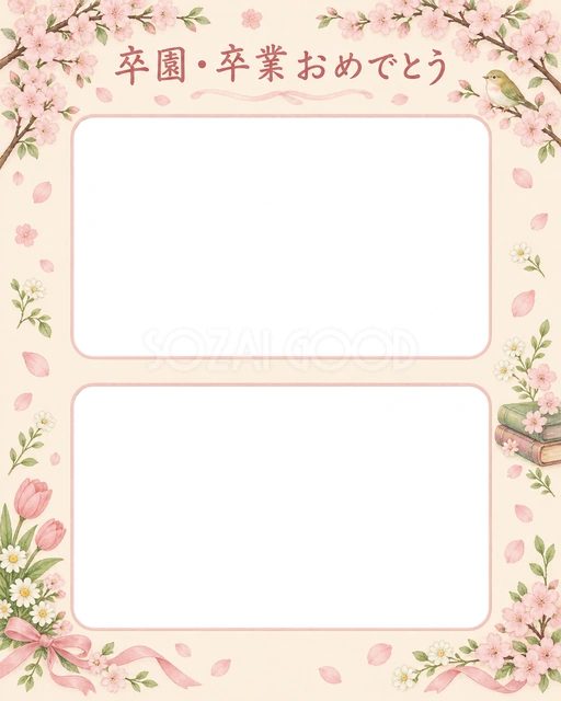 縦に並ぶ記念写真の卒園・卒業イラスト