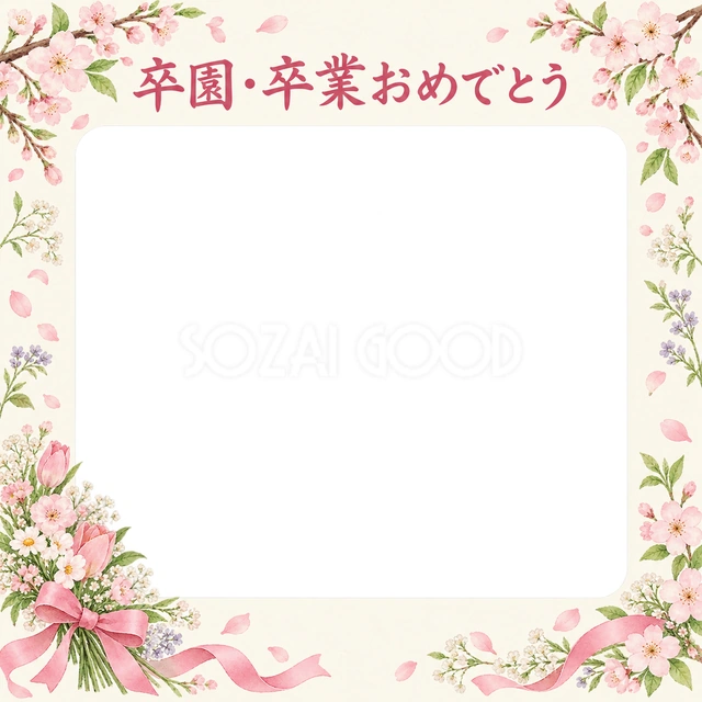 花束とリボンの卒園・卒業イラスト
