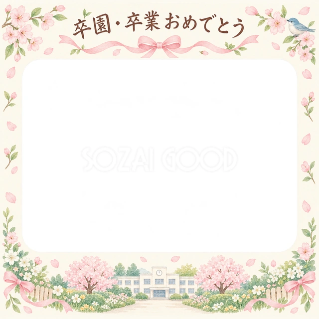 桜とリボンの卒園・卒業イラスト