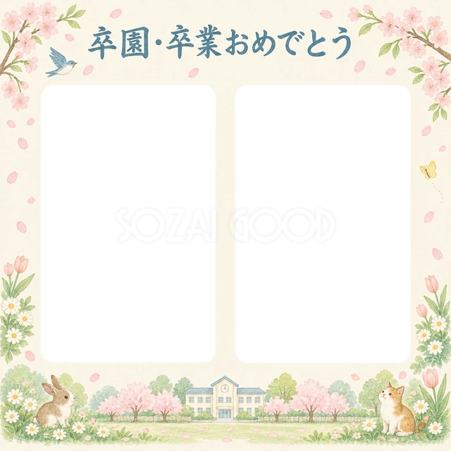 並んだ記念写真の卒園・卒業イラスト