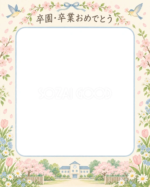 春の花輪の卒園・卒業イラスト