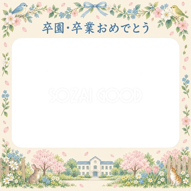 花のガーランドの卒園・卒業イラスト