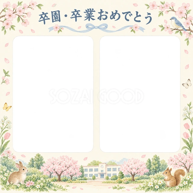 ふたつの思い出の卒園・卒業イラスト
