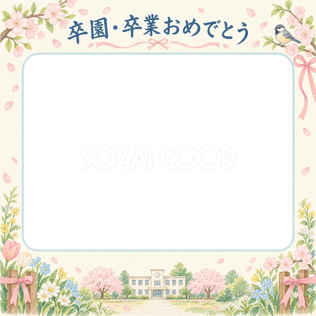 花とお祝い飾りの卒園・卒業イラスト