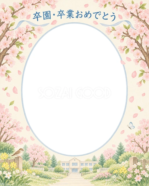 桜のアーチの卒園・卒業イラスト