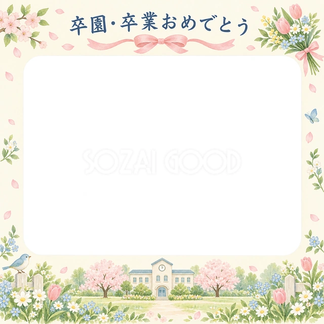 花束とリボンの卒園・卒業イラスト