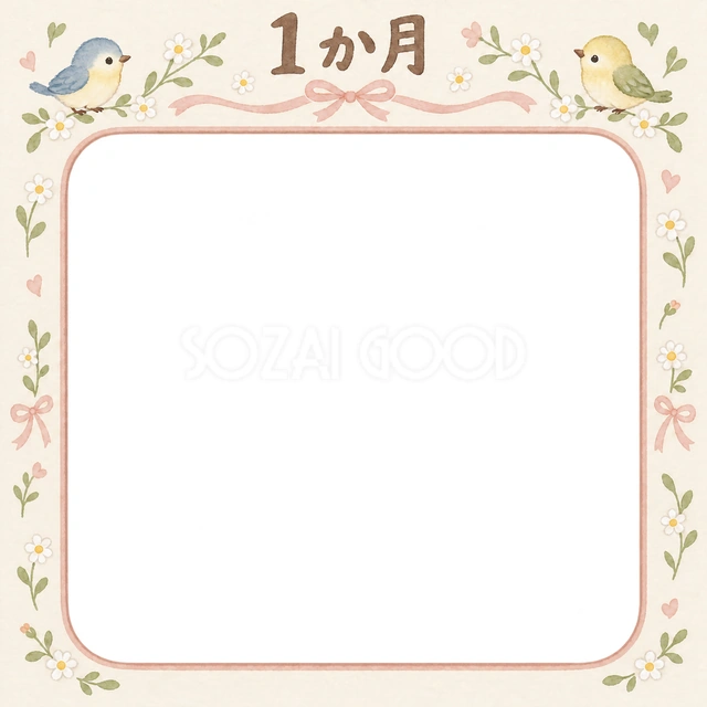 月齢1か月の記念写真を飾れる、無料のイラスト素材です
