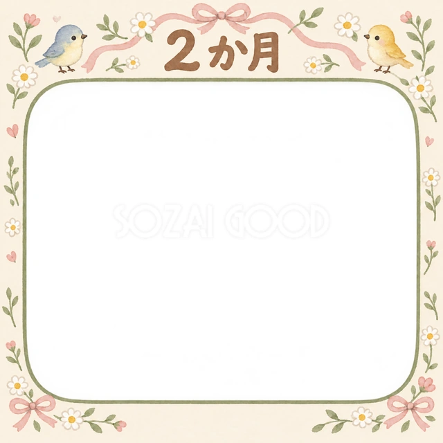 月齢2か月の記念写真を飾れる、無料のイラスト素材です