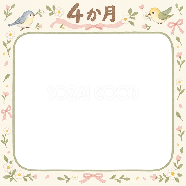 月齢4か月の記念写真を飾れる、無料のイラスト素材です