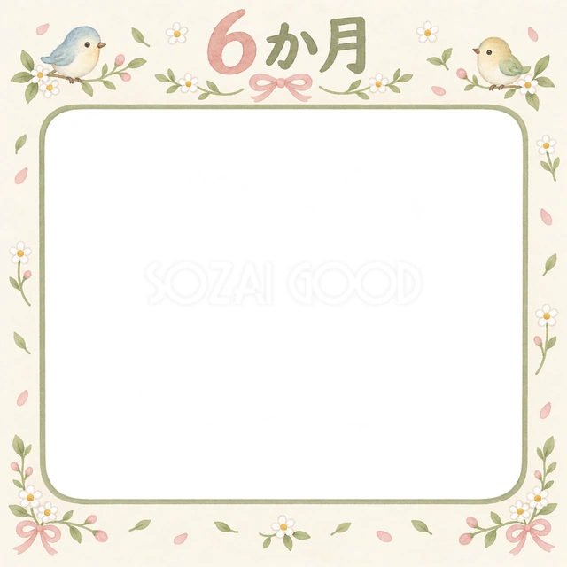 月齢6か月の記念写真を飾れる、無料のイラスト素材です