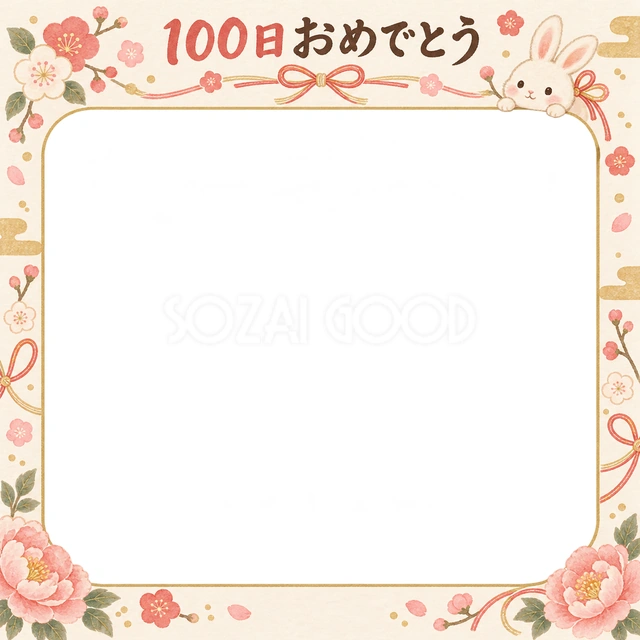 うさぎとリボンの記念写真を飾れる、無料のイラスト素材です