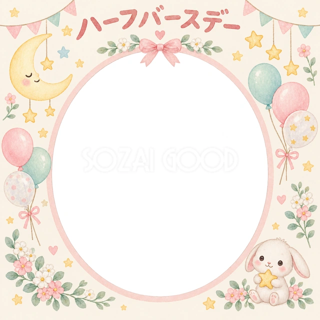 月と星の飾りの記念写真を飾れる、無料のイラスト素材です