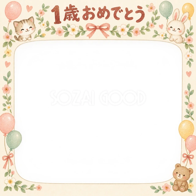 花のガーランドの記念写真を飾れる、無料のイラスト素材です