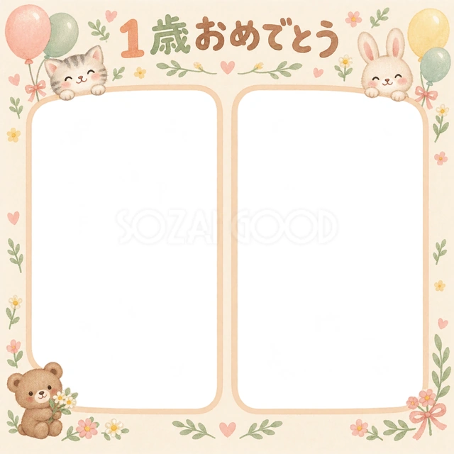 ふたつの思い出の記念写真を飾れる、無料のイラスト素材です