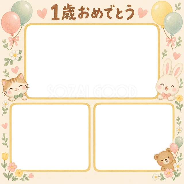 家族の思い出の記念写真を飾れる、無料のイラスト素材です