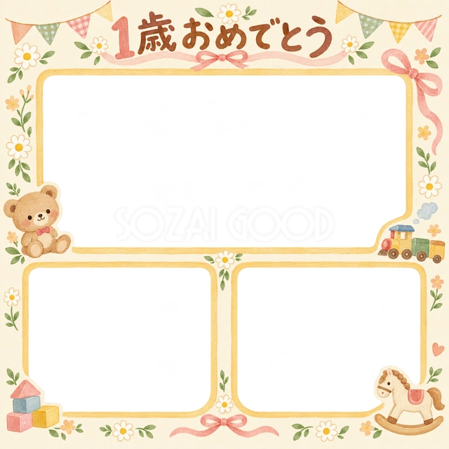 家族の思い出の記念写真を飾れる、無料のイラスト素材です