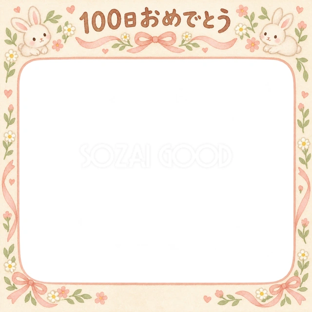 うさぎとリボンの記念写真を飾れる、無料のイラスト素材です