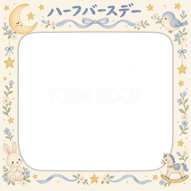 小花と小鳥の記念写真を飾れる、無料のイラスト素材です