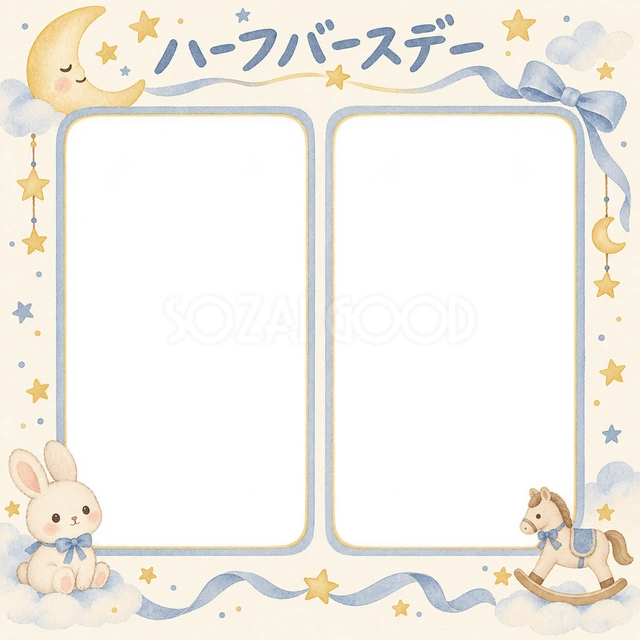 ふたつの思い出の記念写真を飾れる、無料のイラスト素材です
