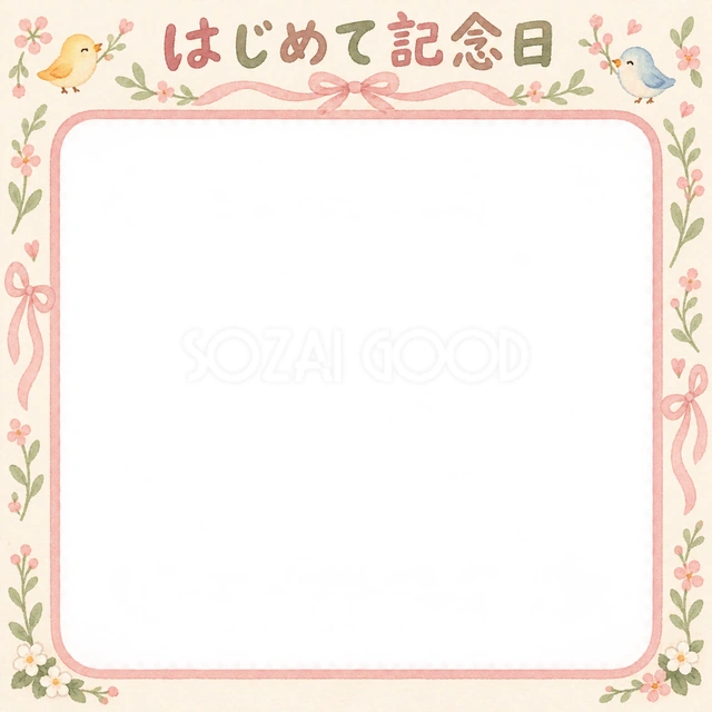 はじめて記念日の記念写真を飾れる、無料のイラスト素材です